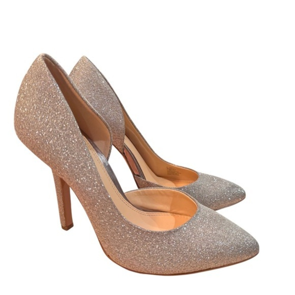 BCBGeneration Silver Glitter DOrsay Pumps Heels Women 7M 37 stiletto evening